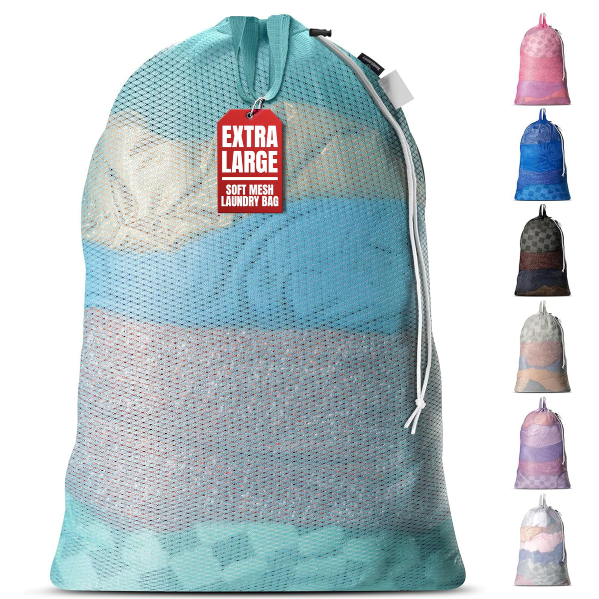 Handy Laundry XL Heavy Duty Mesh Laundry Bag 24x36 in, Drawstring Purple