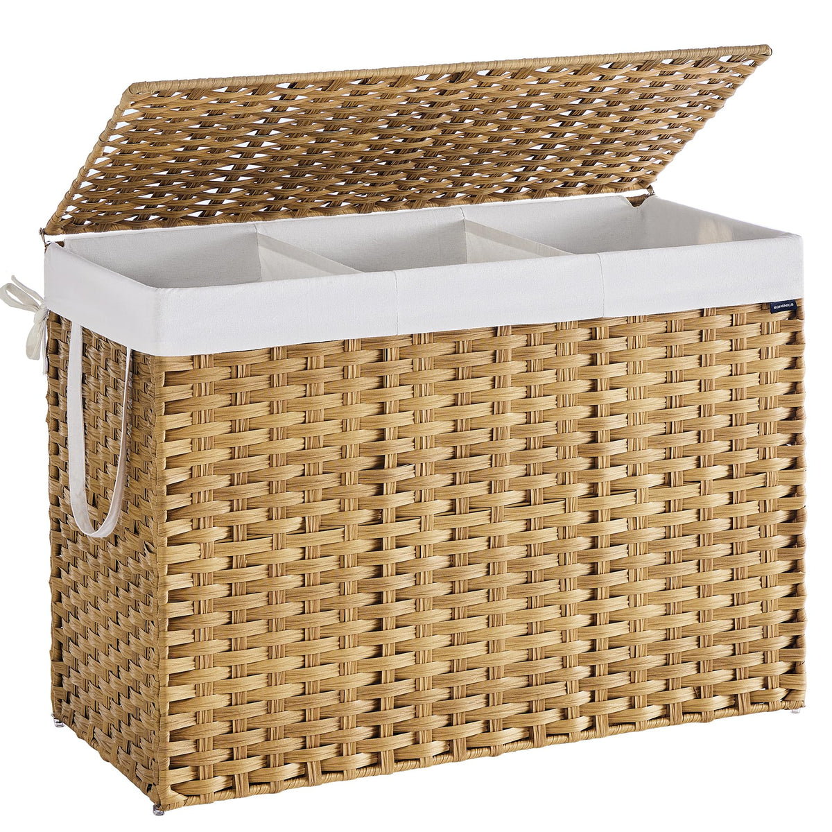 SONGMICS Laundry Hamper with Lid, 23.8 Gal (90 L) Synthetic Rattan,Foldable