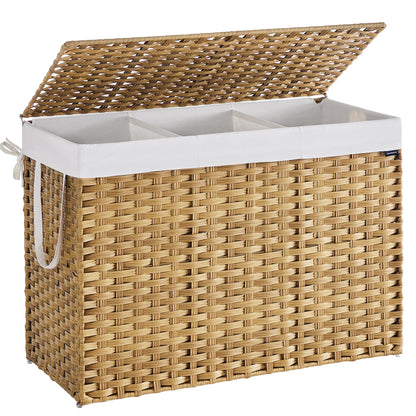 SONGMICS Laundry Hamper with Lid, 23.8 Gal (90 L) Synthetic Rattan,Foldable