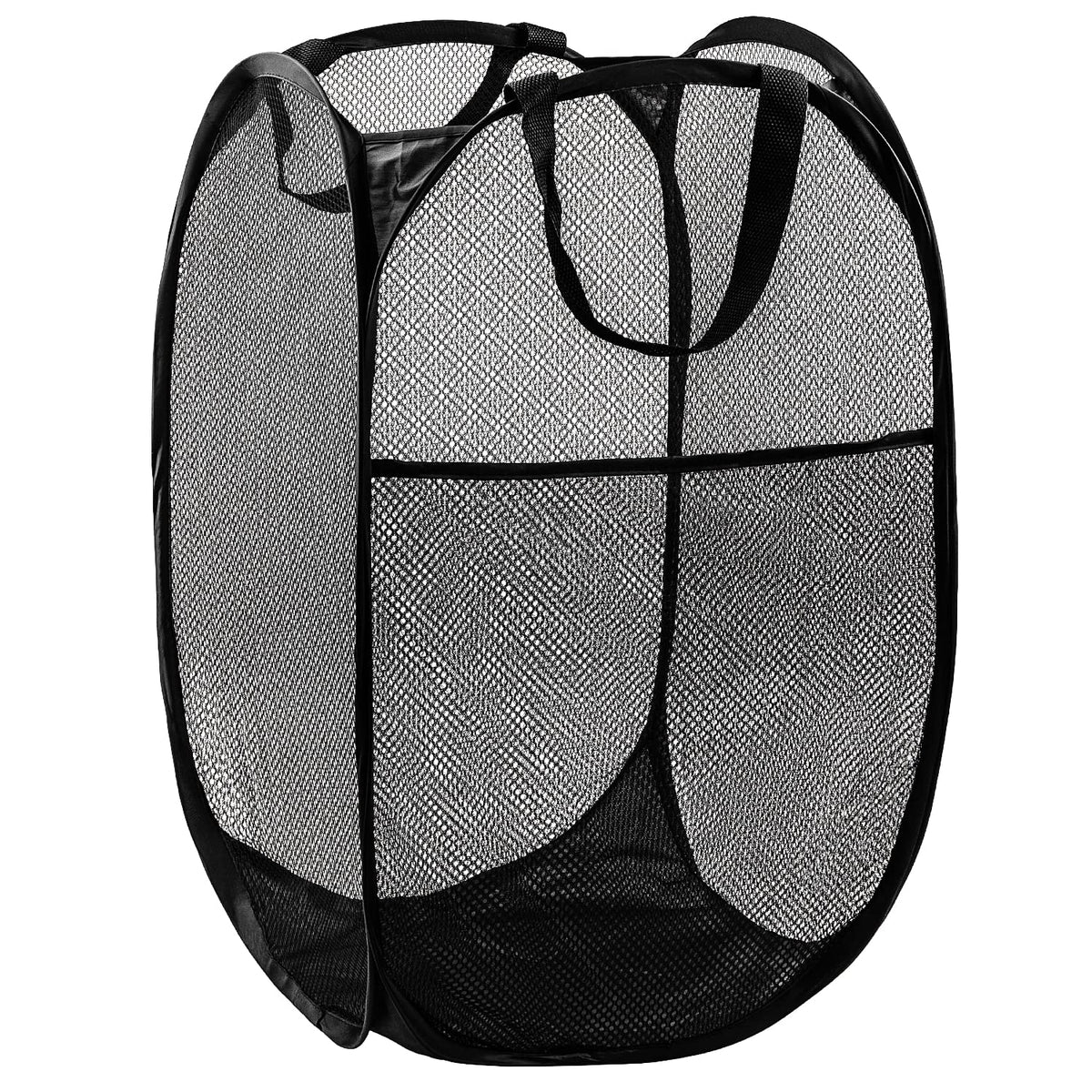Pop Up Laundry Hamper, 70L Collapsible Mesh Basket with Side Pocket, Black
