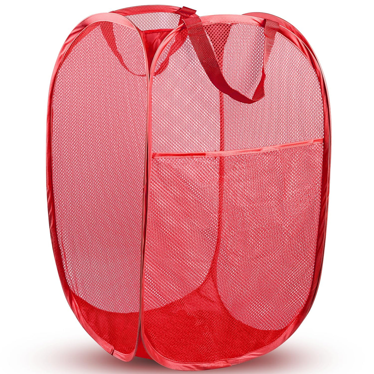 Pop Up Laundry Hamper, 70L Collapsible Mesh Basket with Side Pocket, Black