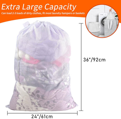 Polecasa 2 Pack Heavy Duty Diamond Mesh Laundry Bag, 24x36", White