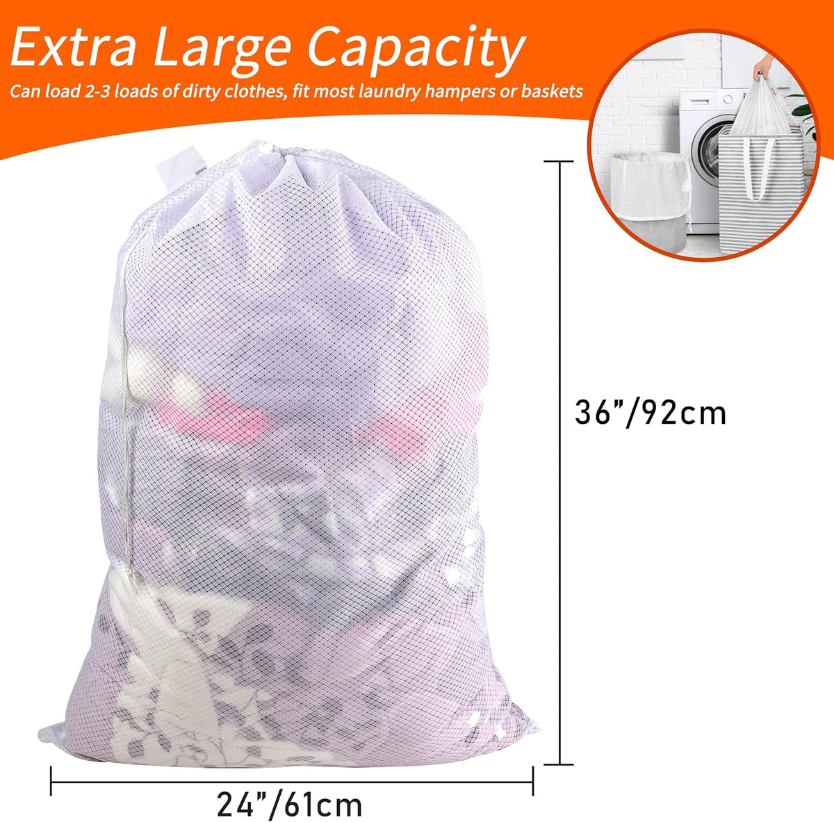 Polecasa Extra Heavy Duty Diamond Mesh Laundry Bag, 24x36", White
