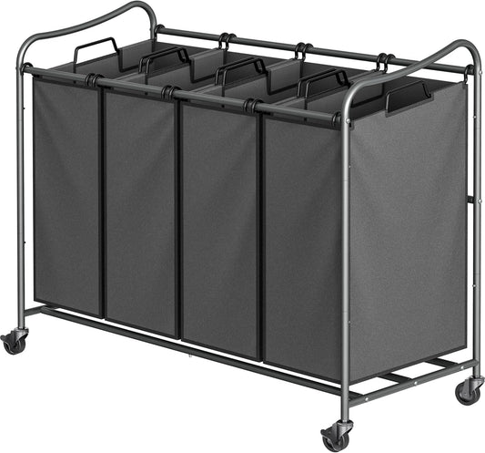 Simple Houseware 4-Bag Heavy Duty Laundry Sorter Rolling Cart, Dark Grey