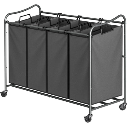 Simple Houseware 4-Bag Heavy Duty Laundry Sorter Rolling Cart, Dark Grey