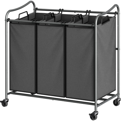 Simple Houseware Heavy Duty 3-Bag Laundry Sorter Rolling Cart, Assorted