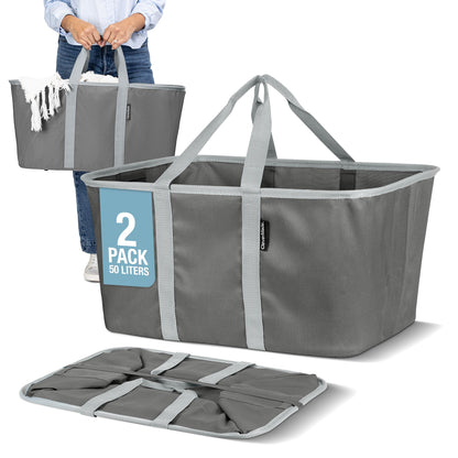 CleverMade Collapsible Laundry Baskets, 50L Tote 2 Pack, Charcoal