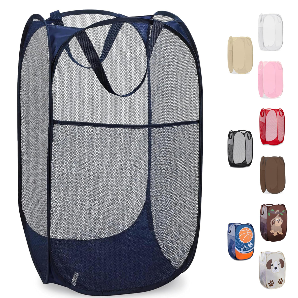 Handy Laundry Mesh Pop-Up Hamper Collapsible with Side Pocket 2-Pack