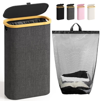 Bathola Slim Laundry Hamper with Lid, 60L Small Laundry Basket, Beige