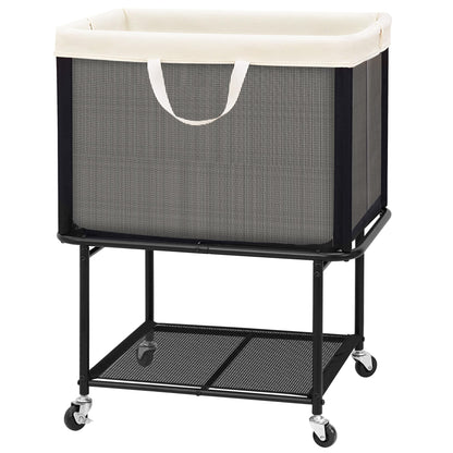 STO STO Rolling Laundry Hamper with Lockable Wheels, 29-Gallon (110L) Laundry Cart with Removable Canvas Bag, 2-Tier Clothes Basket Hamper with Shelf for Closet, Bedroom, Bathroom, Laundry Room, Beige