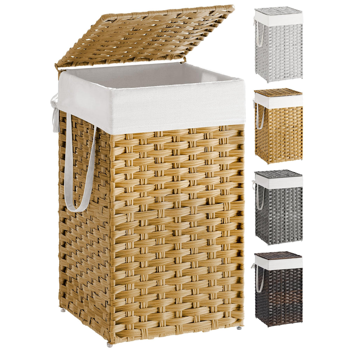 SONGMICS Laundry Hamper with Lid, 23.8 Gal (90 L) Synthetic Rattan,Foldable