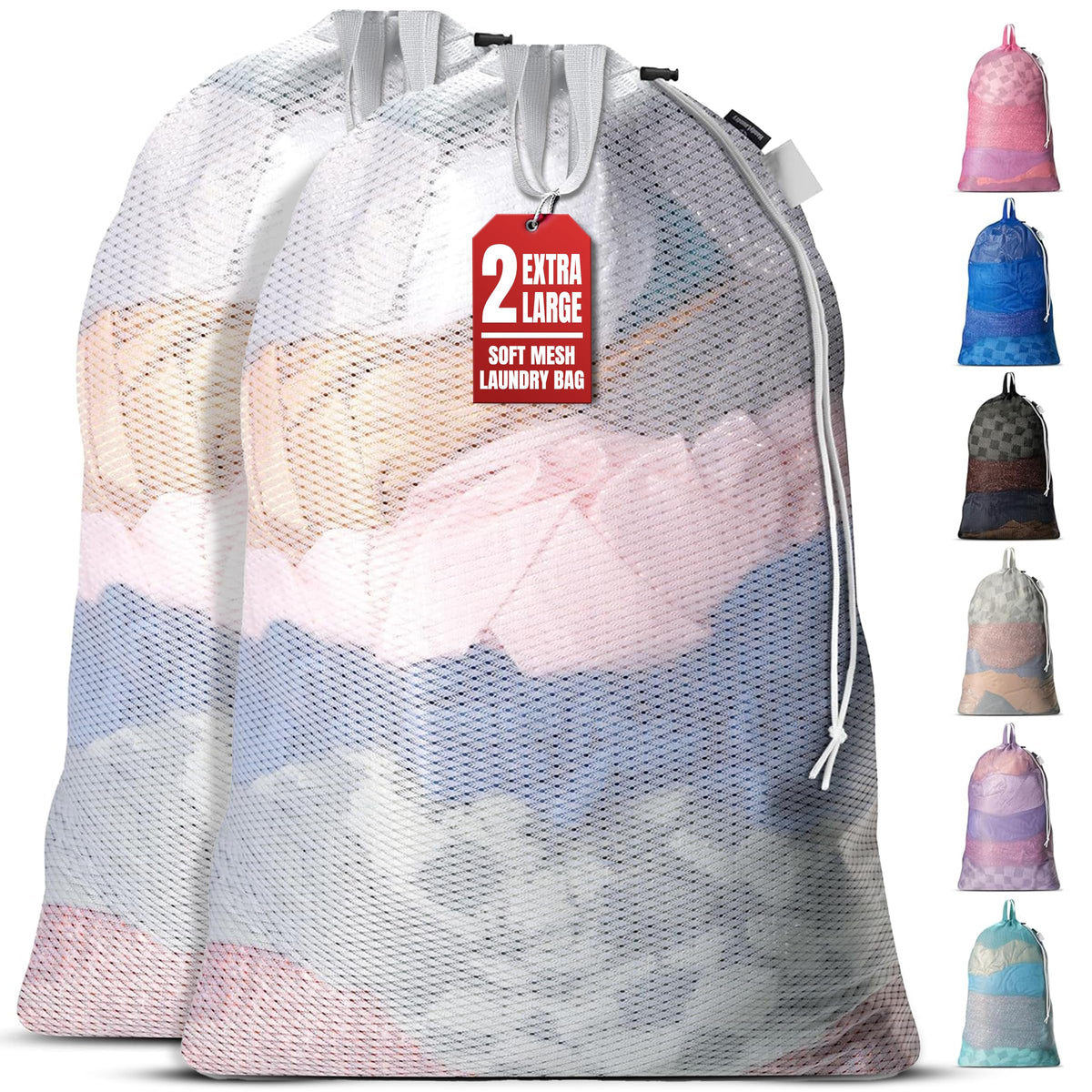 Handy Laundry XL Heavy Duty Mesh Laundry Bag 24x36 in, Drawstring Purple