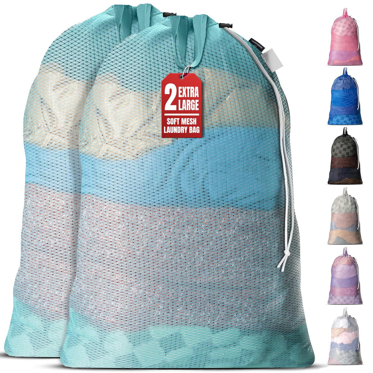 Handy Laundry XL Heavy Duty Mesh Laundry Bag 24x36 in, Drawstring Purple