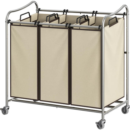 Simple Houseware Heavy Duty 3-Bag Laundry Sorter Rolling Cart, Assorted