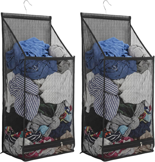 2 Pack Hanging Foldable Mesh Laundry Hamper
