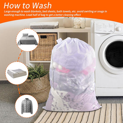Polecasa 2 Pack Heavy Duty Diamond Mesh Laundry Bag, 24x36", White