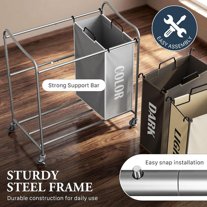 Simple Houseware Heavy Duty 3-Bag Laundry Sorter Rolling Cart, Assorted