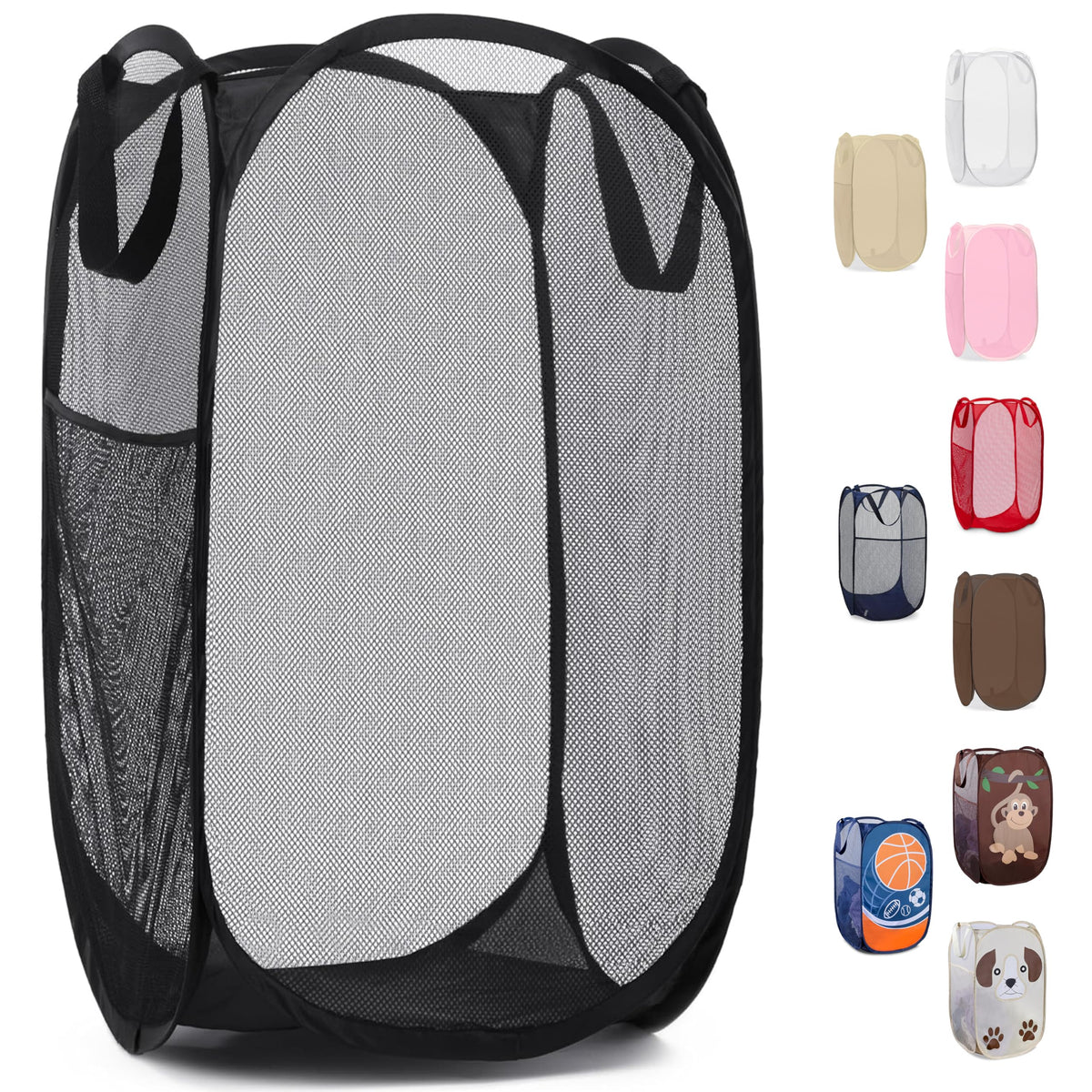 Handy Laundry Mesh Pop-Up Hamper Collapsible with Side Pocket 2-Pack