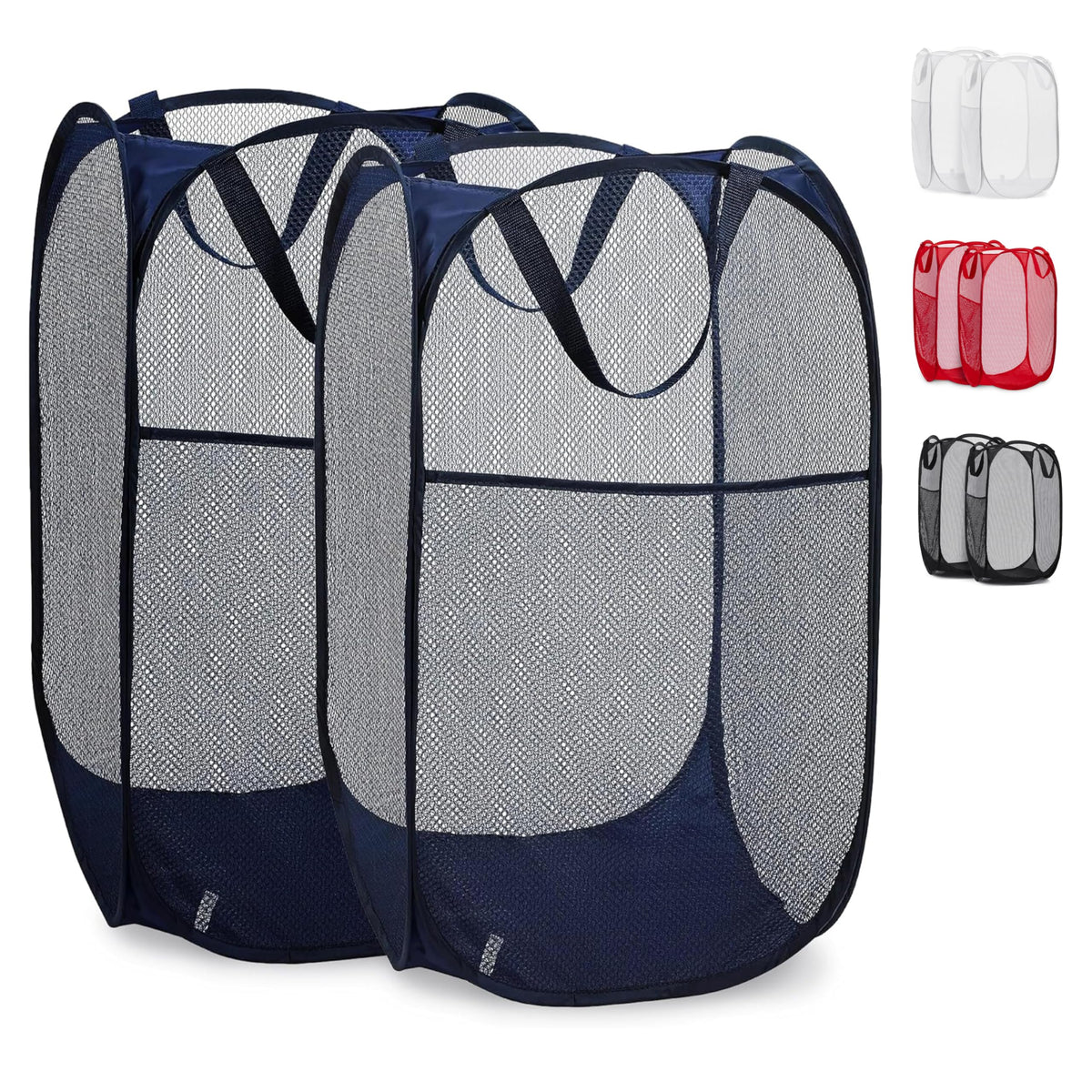 Handy Laundry Mesh Pop-Up Hamper Collapsible with Side Pocket 2-Pack