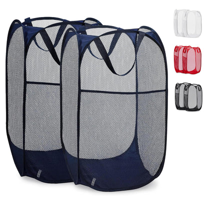 Handy Laundry Mesh Pop-Up Hamper Collapsible with Side Pocket 2-Pack