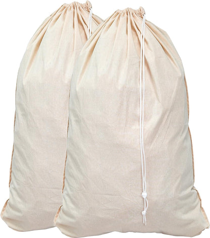 Simple Houseware Extra Large Natural Cotton Laundry Bag (28" x 36"), 2 Pack
