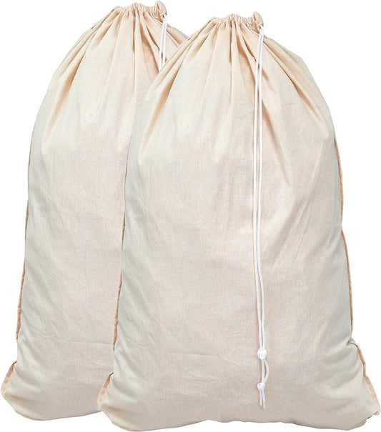 Simple Houseware Extra Large Natural Cotton Laundry Bag (28" x 36"), 2 Pack