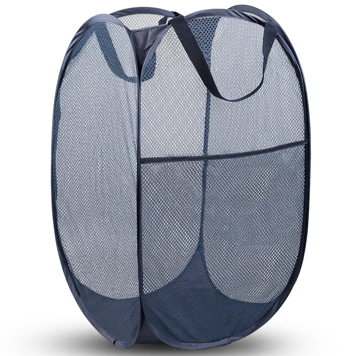 Pop Up Laundry Hamper, 70L Collapsible Mesh Basket with Side Pocket, Black