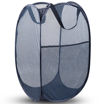 Pop Up Laundry Hamper, 70L Collapsible Mesh Basket with Side Pocket, Black