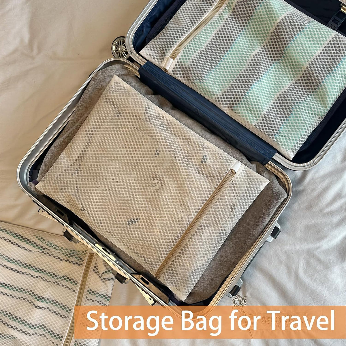 6Pcs Durable Honeycomb Mesh Laundry Bags for Delicates (3L 3M) Beige