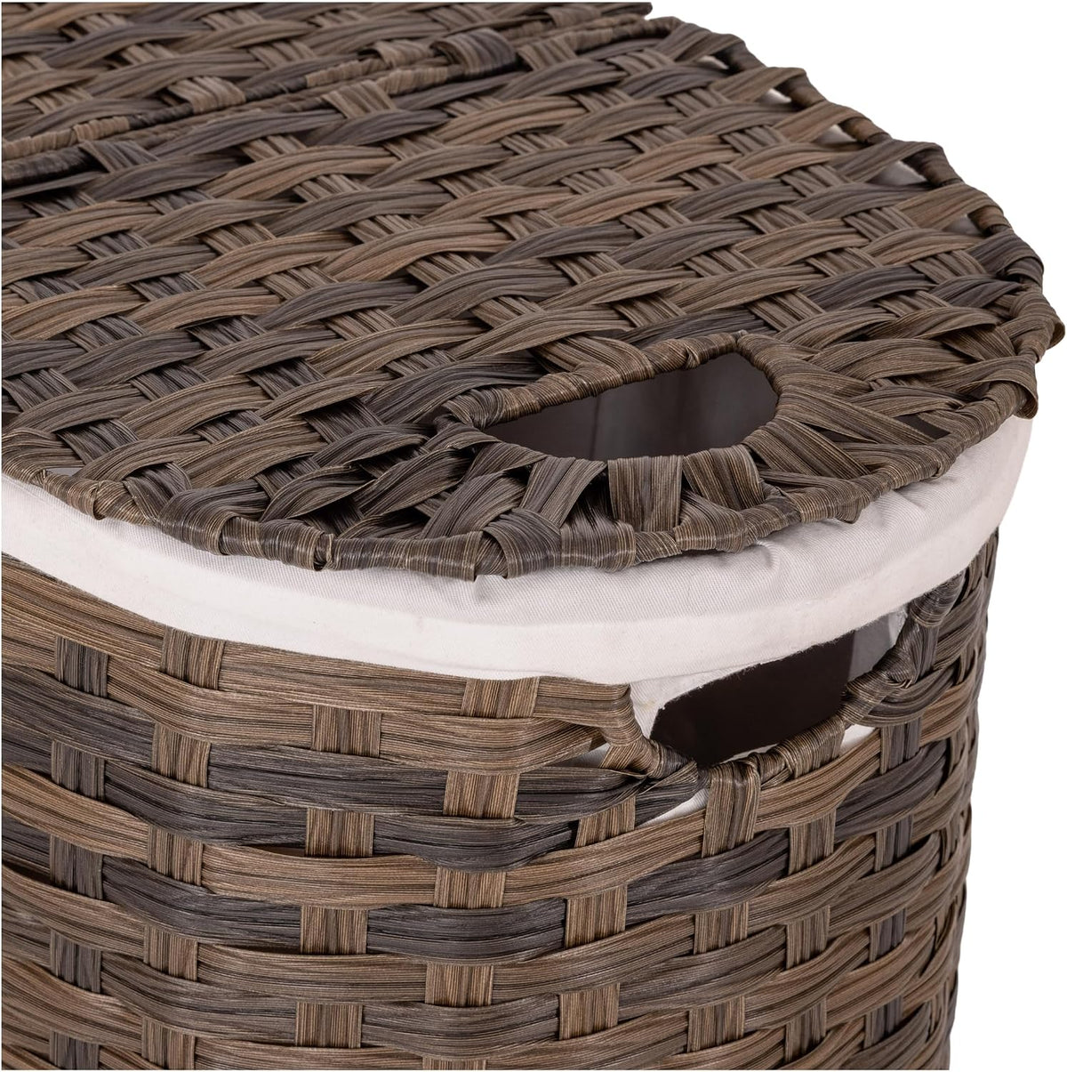 Seville Classics Premium Handwoven Portable Laundry Bin Basket with Carrying Handles, Household Storage for Clothes, Linens, Sheets, Mocha Brown, Oval Hamper