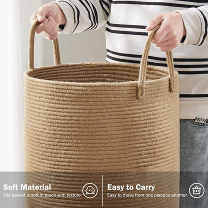 YOUDENOVA Jute Rope Laundry Hamper Basket, 58L Blanket Basket for Nursery