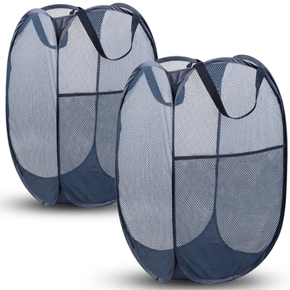 Pop Up Laundry Hamper, 70L Collapsible Mesh Basket with Side Pocket, Black
