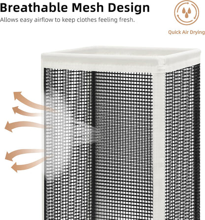 STORAGE MANIAC Mesh Laundry Hamper, 23.7 Gal. Tall Laundry Basket for Airflow, Strong Metal Dirty Clothes Hamper for College Dorm, Bedroom, Bathroom, Clothes Bin, White & Black