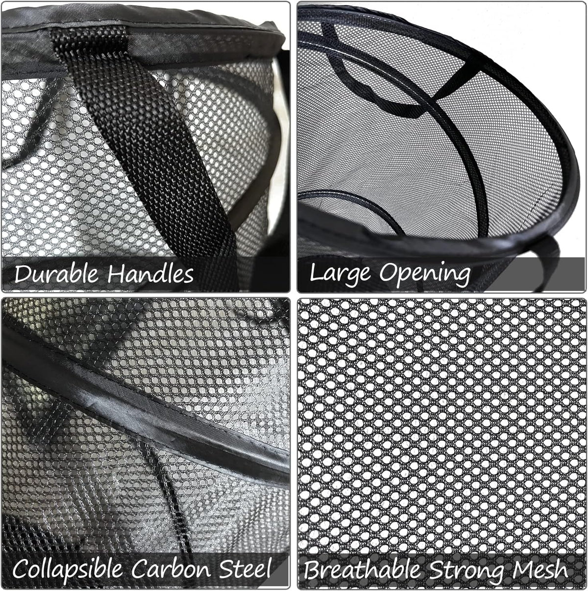 BATTOO Collapsible Laundry Basket Foldable Mesh Pop Up Hamper with Handles for Laundry Room, Bathroom, Kids Room, College Dorm, Travel, Storage Organizer Black