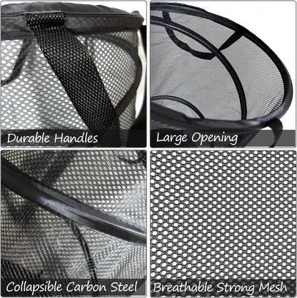 BATTOO Collapsible Laundry Basket Foldable Mesh Pop Up Hamper with Handles for Laundry Room, Bathroom, Kids Room, College Dorm, Travel, Storage Organizer Black