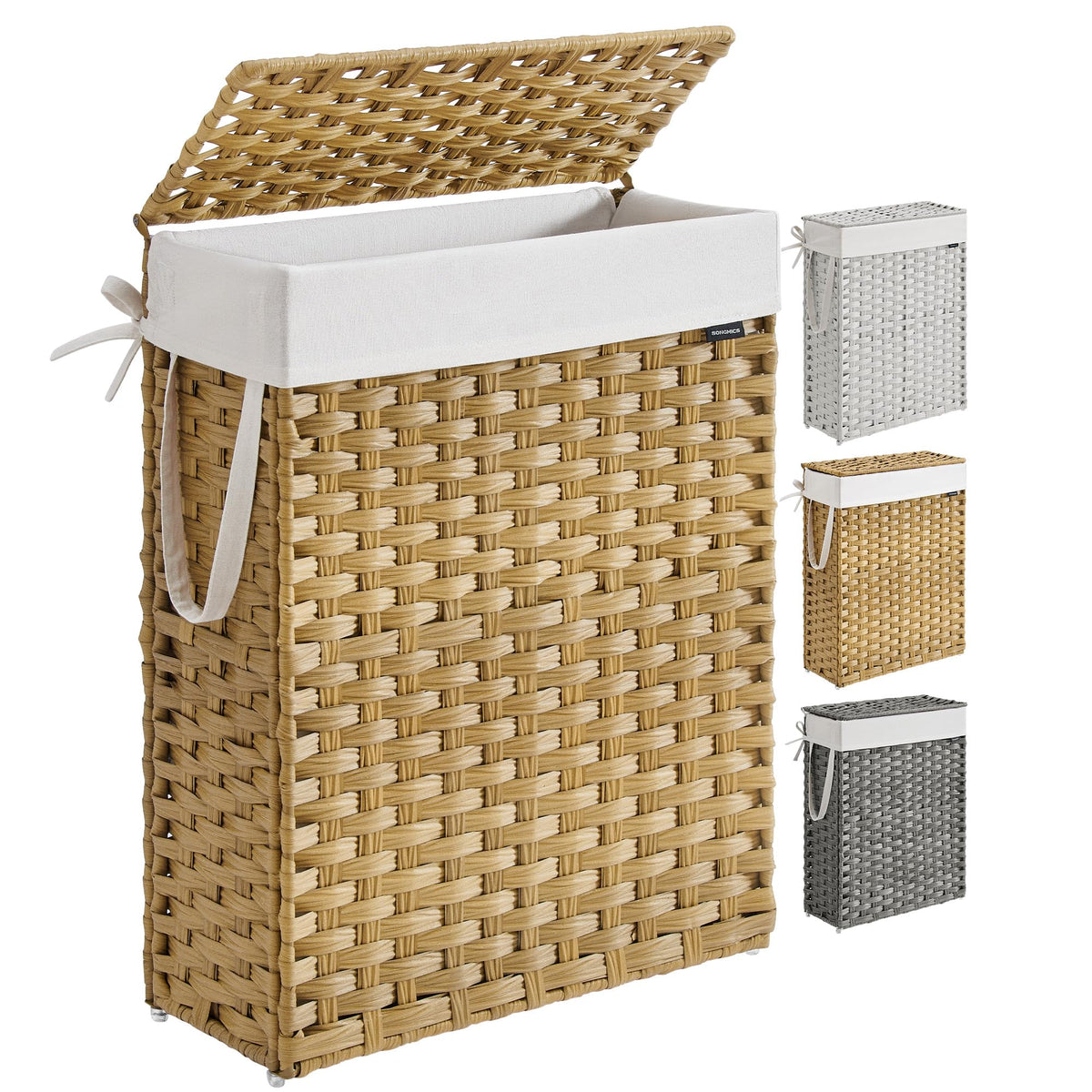 SONGMICS Laundry Hamper with Lid, 23.8 Gal (90 L) Synthetic Rattan,Foldable