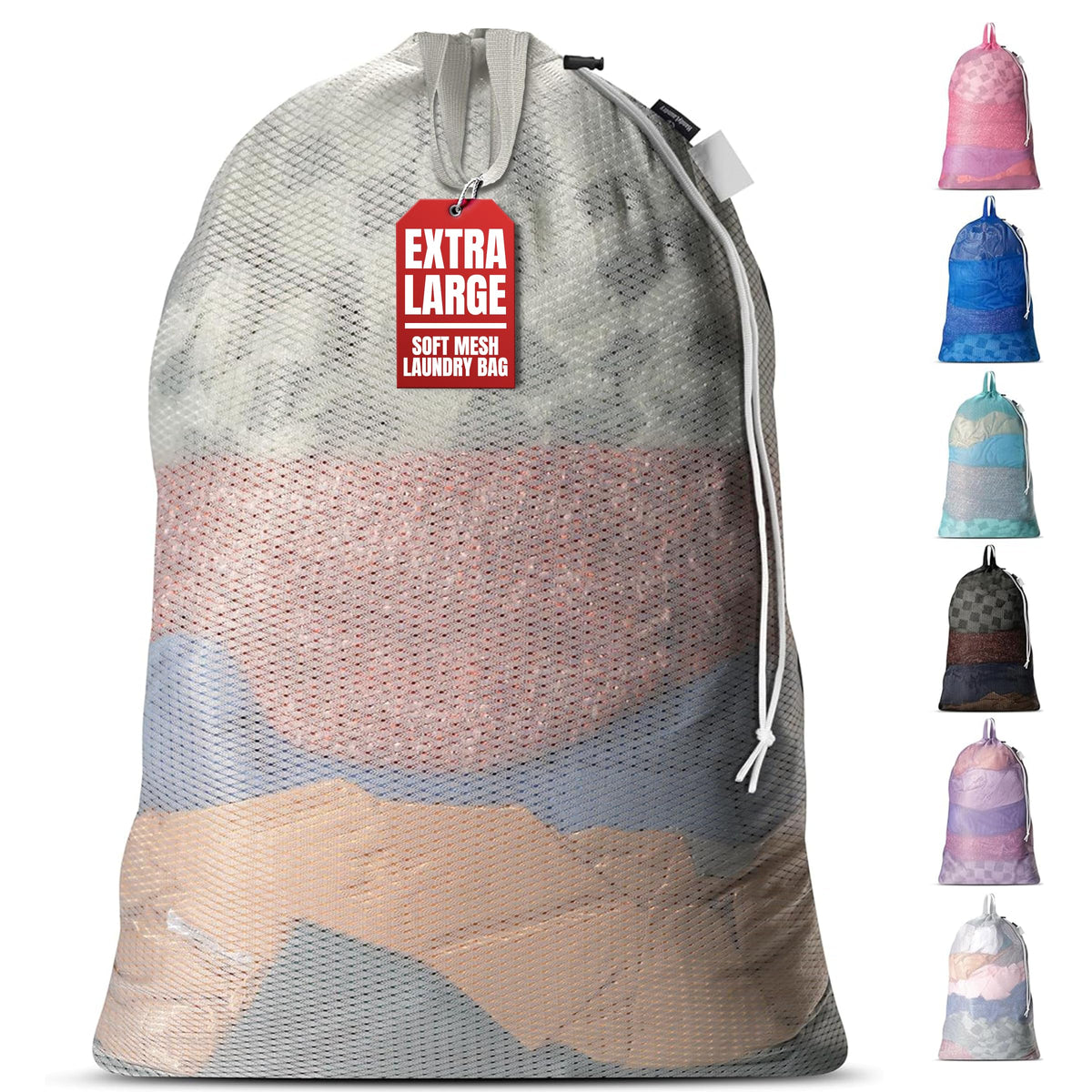 Handy Laundry XL Heavy Duty Mesh Laundry Bag 24x36 in, Drawstring Purple