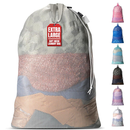 Handy Laundry XL Heavy Duty Mesh Laundry Bag 24x36 in, Drawstring Purple