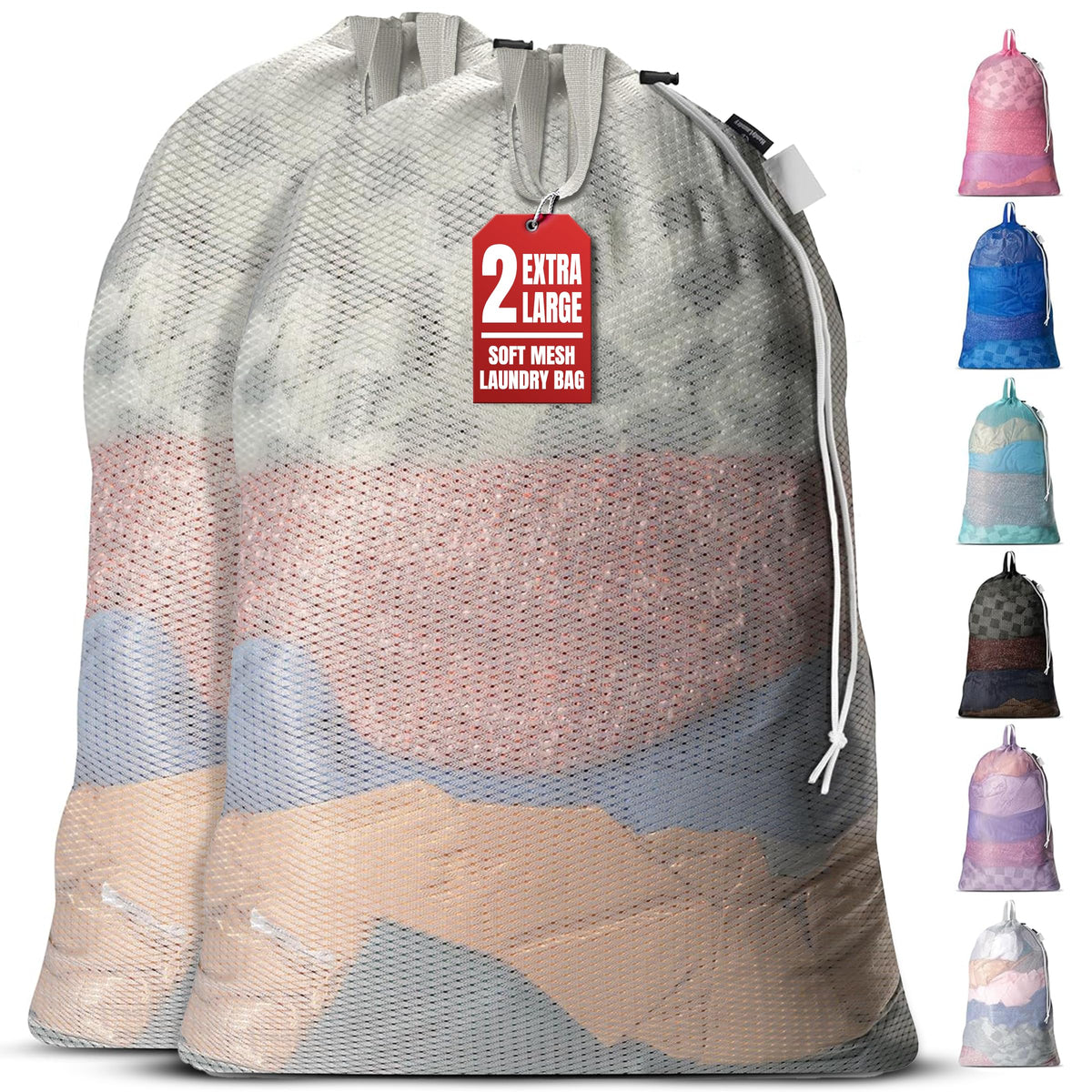 Handy Laundry XL Heavy Duty Mesh Laundry Bag 24x36 in, Drawstring Purple