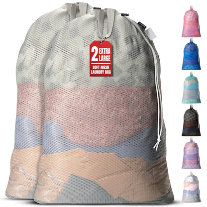 Handy Laundry XL Heavy Duty Mesh Laundry Bag 24x36 in, Drawstring Purple