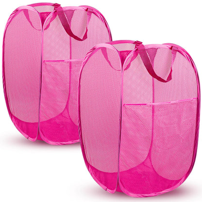 Pop Up Laundry Hamper, 70L Collapsible Mesh Basket with Side Pocket, Black
