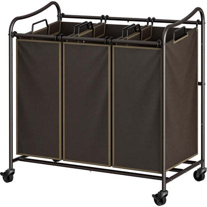 Simple Houseware Heavy Duty 3-Bag Laundry Sorter Rolling Cart, Assorted