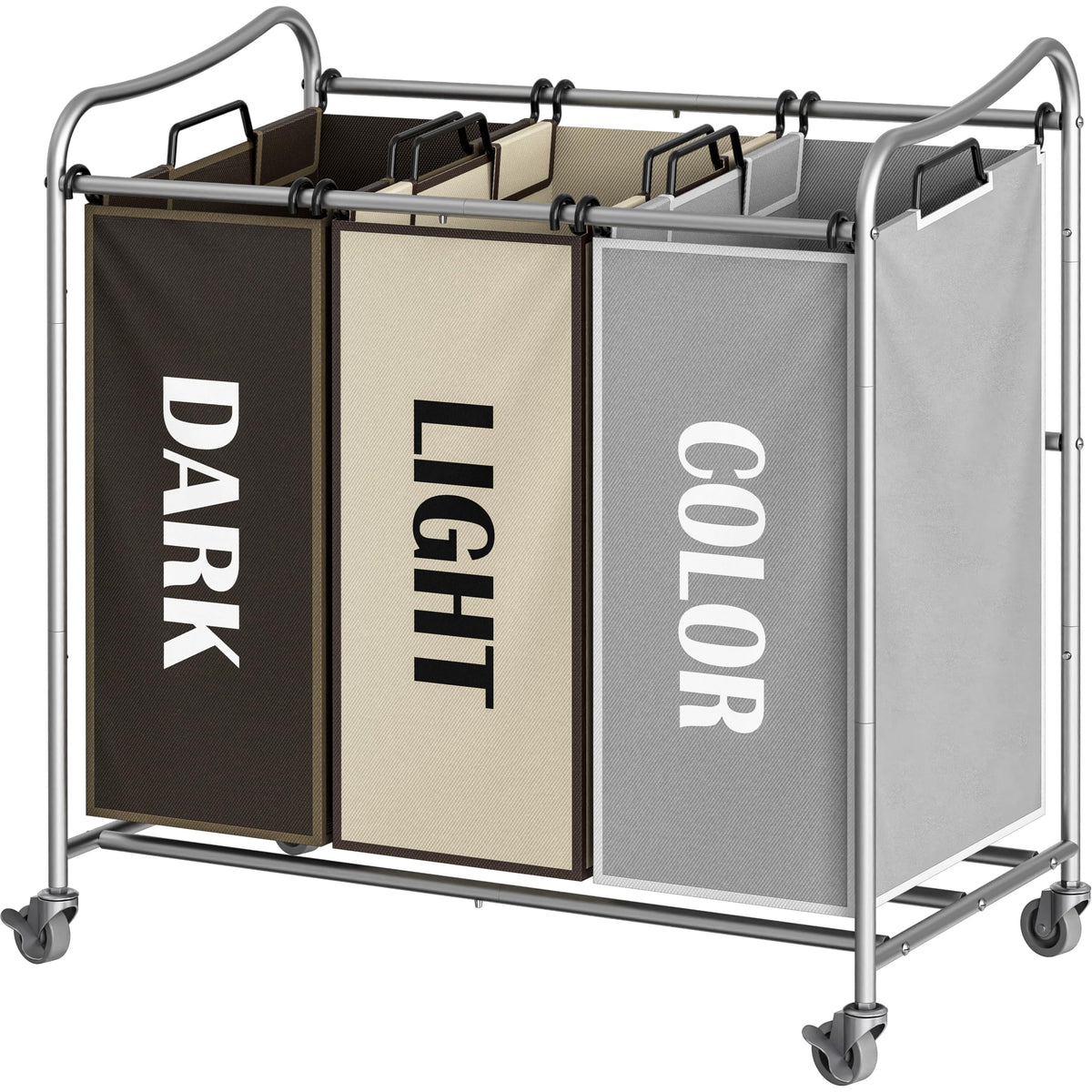 Simple Houseware Heavy Duty 3-Bag Laundry Sorter Rolling Cart, Assorted