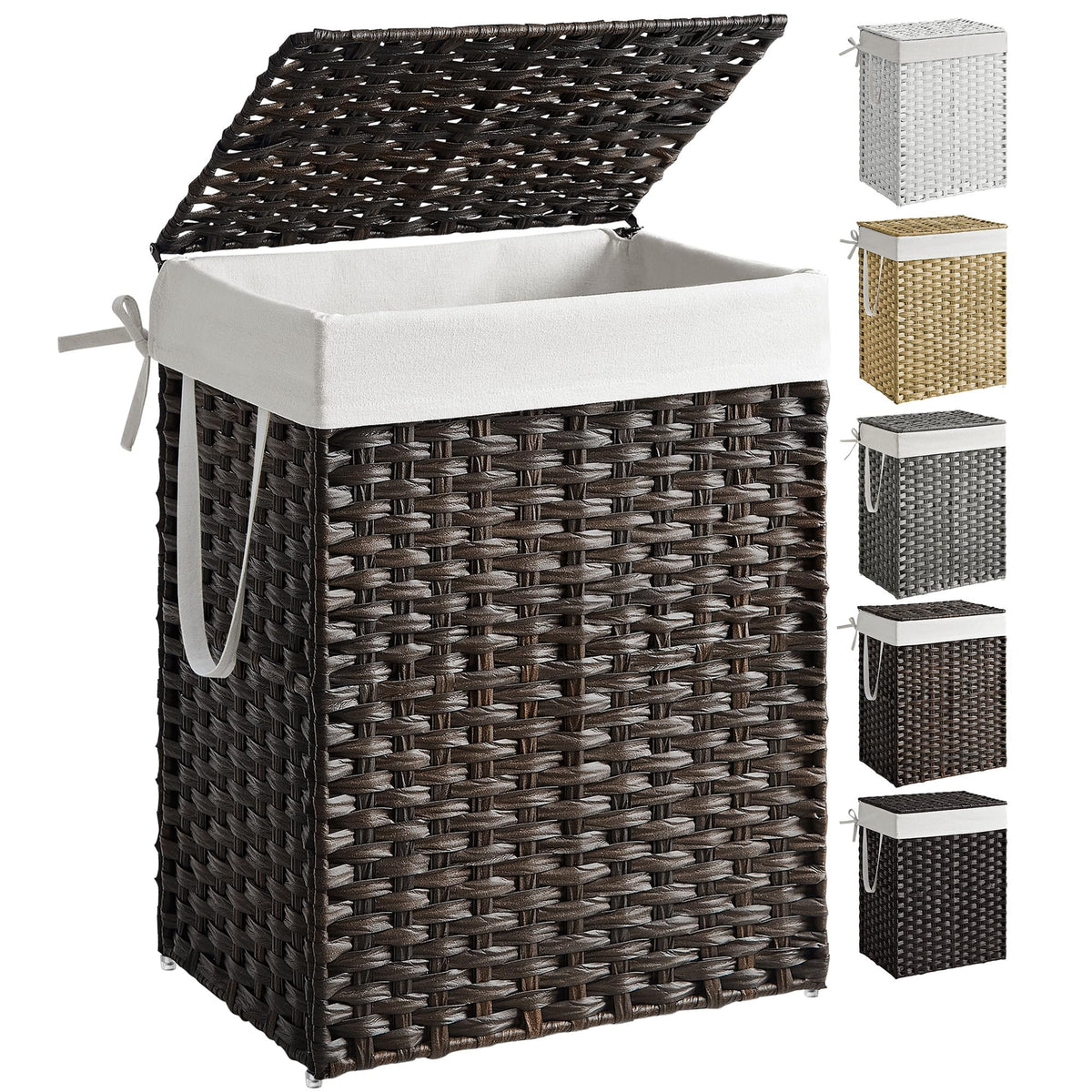 SONGMICS Laundry Hamper with Lid, 23.8 Gal (90 L) Synthetic Rattan,Foldable
