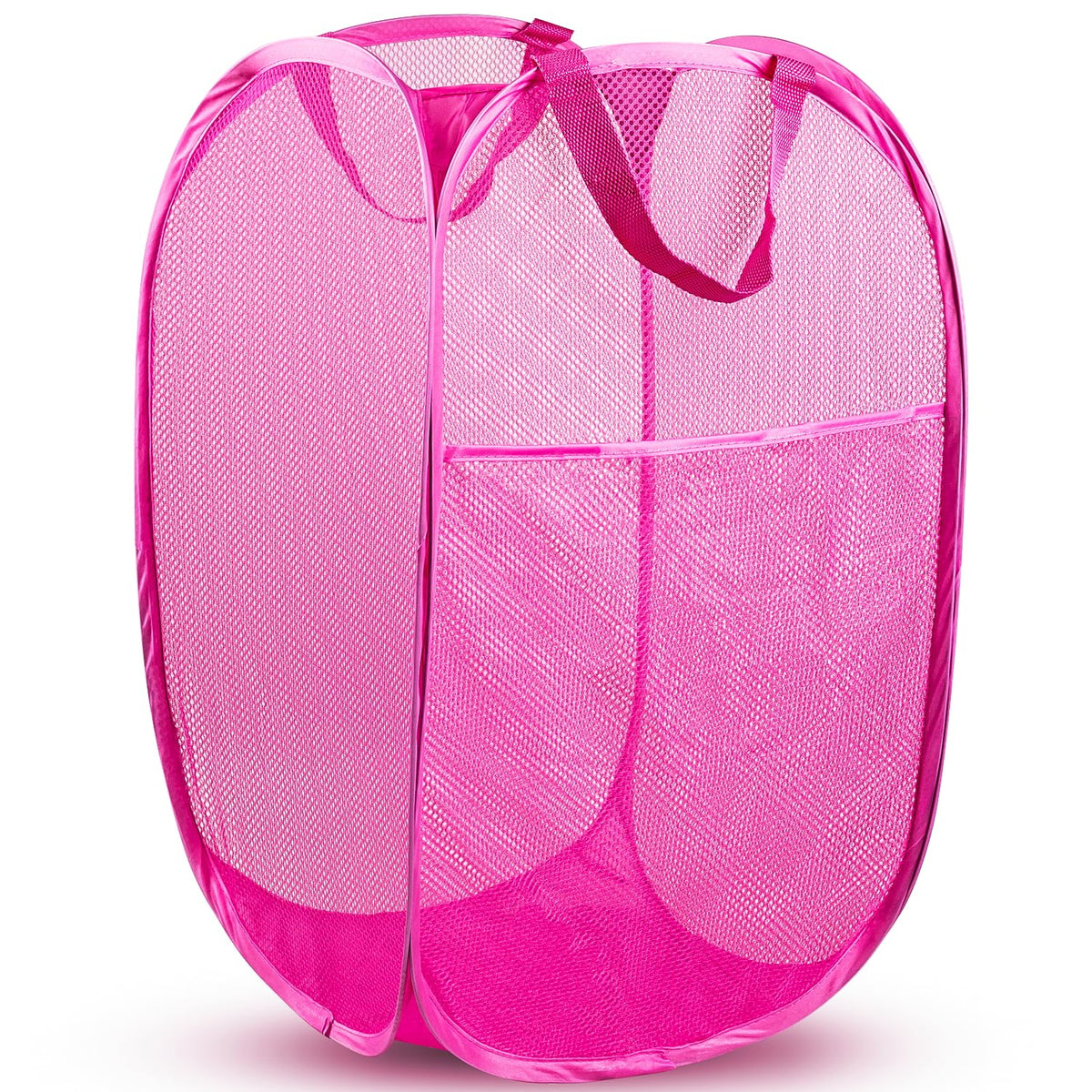 Pop Up Laundry Hamper, 70L Collapsible Mesh Basket with Side Pocket, Black
