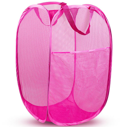 Pop Up Laundry Hamper, 70L Collapsible Mesh Basket with Side Pocket, Black