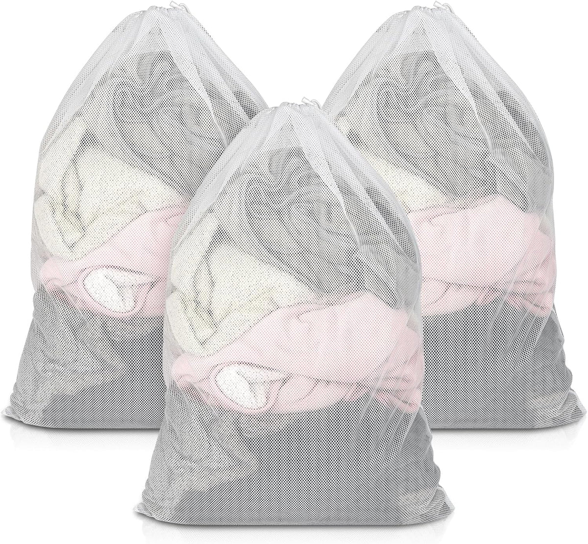 3 Pack Mesh Laundry Bags 23x34 Inch Drawstring Locking for Travel Home