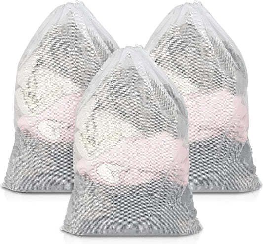 3 Pack Mesh Laundry Bags 23x34 Inch Drawstring Locking for Travel Home