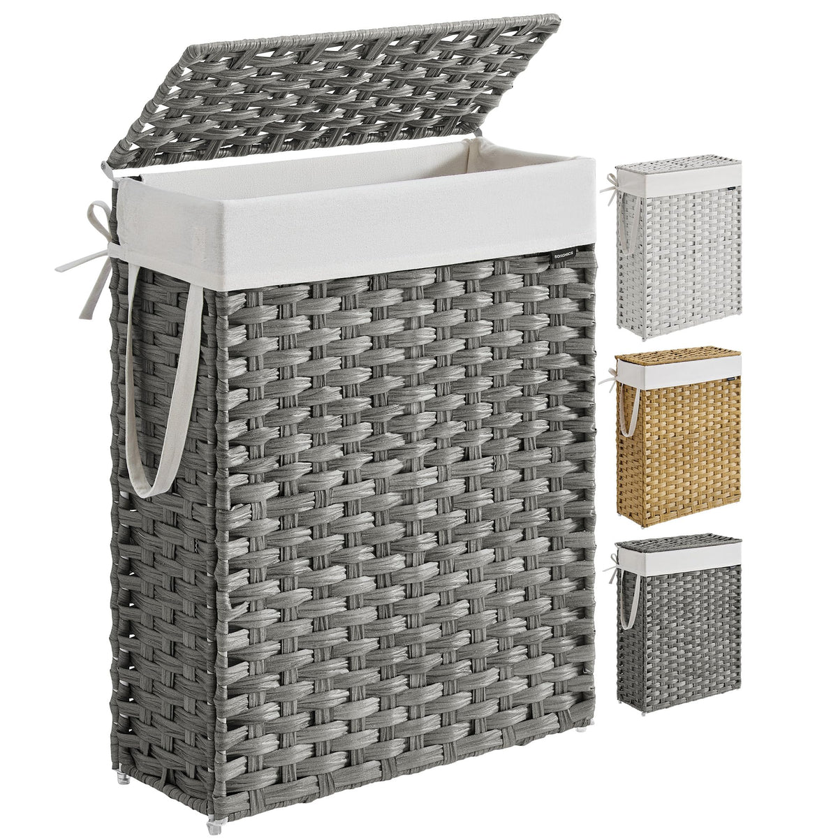 SONGMICS Laundry Hamper with Lid, 23.8 Gal (90 L) Synthetic Rattan,Foldable