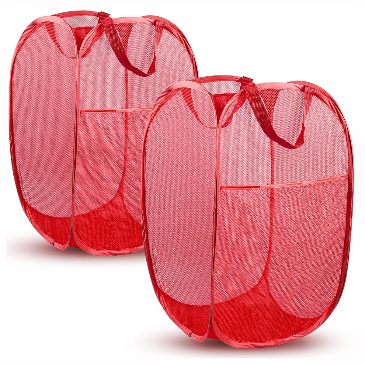Pop Up Laundry Hamper, 70L Collapsible Mesh Basket with Side Pocket, Black